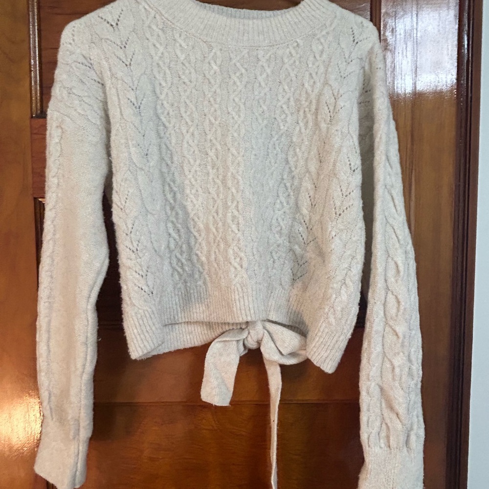 Pink Rose Cream Cable Knit Sweater